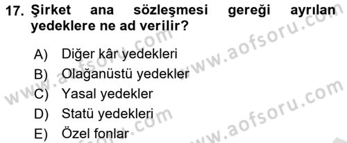 Genel Muhasebe 2 Dersi 2024 - 2025 Yılı Yaz Okulu Sınav Soruları 17. Soru