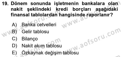 Genel Muhasebe 2 Dersi 2024 - 2025 Yılı Yaz Okulu Sınav Soruları 19. Soru