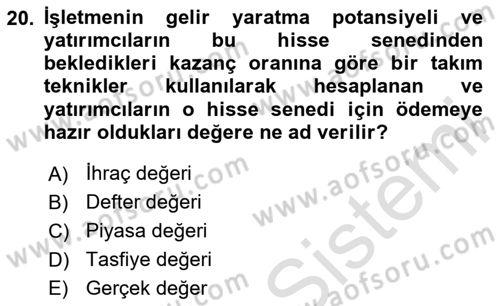 Genel Muhasebe 2 Dersi 2024 - 2025 Yılı Yaz Okulu Sınav Soruları 20. Soru