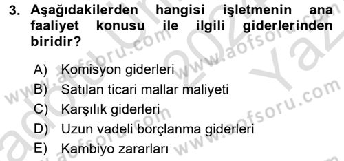 Genel Muhasebe 2 Dersi 2024 - 2025 Yılı Yaz Okulu Sınav Soruları 3. Soru