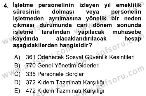 Genel Muhasebe 2 Dersi 2024 - 2025 Yılı Yaz Okulu Sınav Soruları 4. Soru