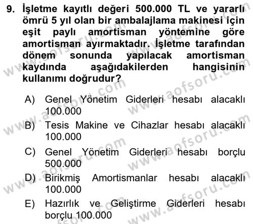 Genel Muhasebe 2 Dersi 2024 - 2025 Yılı Yaz Okulu Sınav Soruları 9. Soru