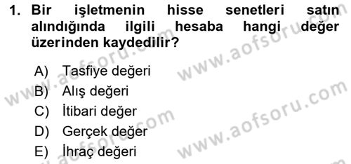 Genel Muhasebe 2 Dersi 2025 - 2026 Yılı (Vize) Ara Sınav Soruları 1. Soru