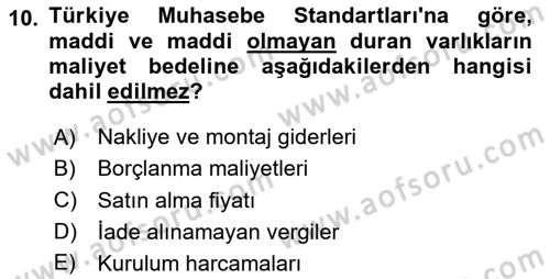 Genel Muhasebe 2 Dersi 2025 - 2026 Yılı (Vize) Ara Sınav Soruları 10. Soru