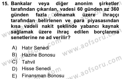 Genel Muhasebe 2 Dersi 2025 - 2026 Yılı (Vize) Ara Sınav Soruları 15. Soru