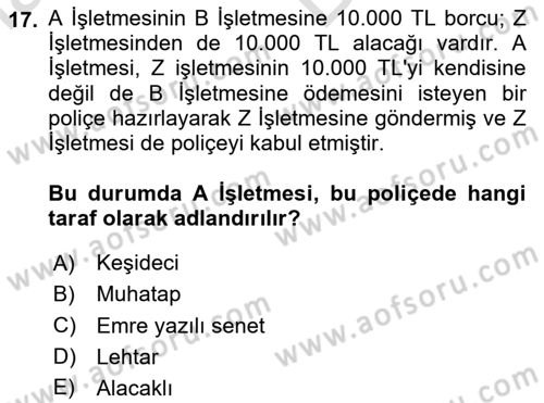 Genel Muhasebe 2 Dersi 2025 - 2026 Yılı (Vize) Ara Sınav Soruları 17. Soru