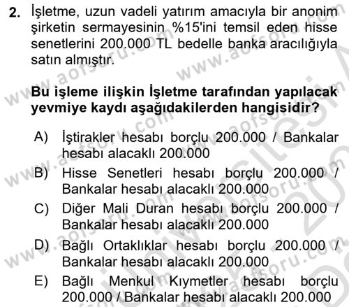 Genel Muhasebe 2 Dersi 2025 - 2026 Yılı (Vize) Ara Sınav Soruları 2. Soru