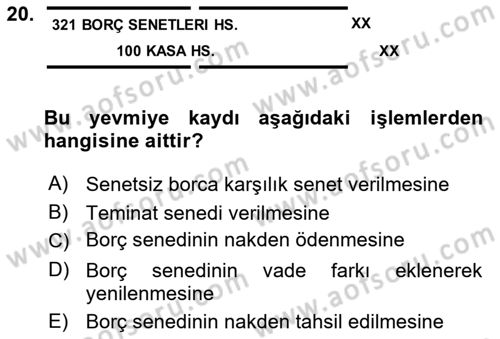 Genel Muhasebe 2 Dersi 2025 - 2026 Yılı (Vize) Ara Sınav Soruları 20. Soru