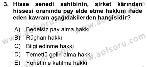 Genel Muhasebe 2 Dersi 2025 - 2026 Yılı (Vize) Ara Sınav Soruları 3. Soru