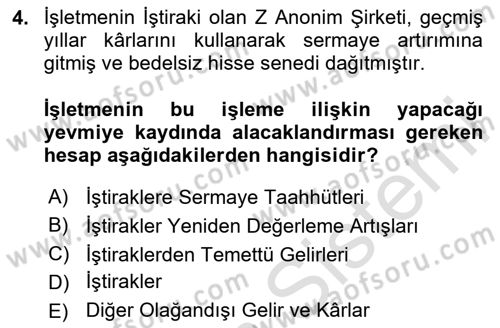 Genel Muhasebe 2 Dersi 2025 - 2026 Yılı (Vize) Ara Sınav Soruları 4. Soru