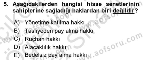 Genel Muhasebe 2 Dersi 2025 - 2026 Yılı (Vize) Ara Sınav Soruları 5. Soru