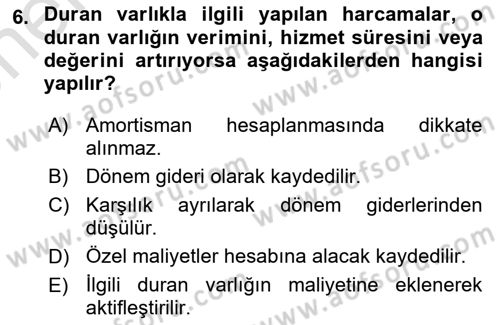 Genel Muhasebe 2 Dersi 2025 - 2026 Yılı (Vize) Ara Sınav Soruları 6. Soru