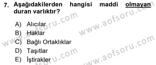 Genel Muhasebe 2 Dersi 2025 - 2026 Yılı (Vize) Ara Sınav Soruları 7. Soru