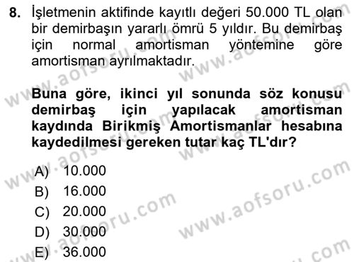 Genel Muhasebe 2 Dersi 2025 - 2026 Yılı (Vize) Ara Sınav Soruları 8. Soru