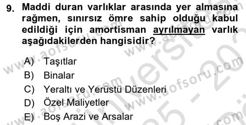 Genel Muhasebe 2 Dersi 2025 - 2026 Yılı (Vize) Ara Sınav Soruları 9. Soru