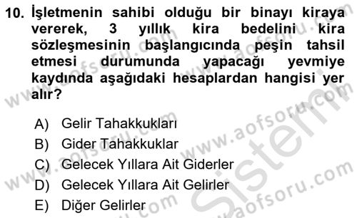 Genel Muhasebe 2 Dersi 2025 - 2026 Yılı (Final) Dönem Sonu Sınav Soruları 10. Soru