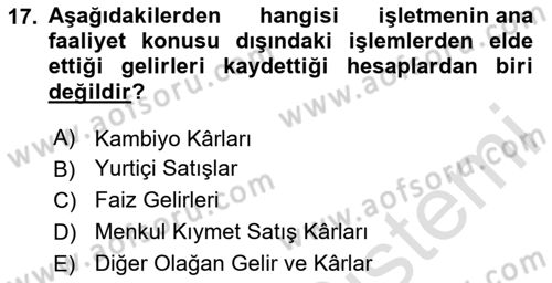 Genel Muhasebe 2 Dersi 2025 - 2026 Yılı (Final) Dönem Sonu Sınav Soruları 17. Soru