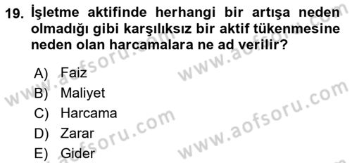 Genel Muhasebe 2 Dersi 2025 - 2026 Yılı (Final) Dönem Sonu Sınav Soruları 19. Soru