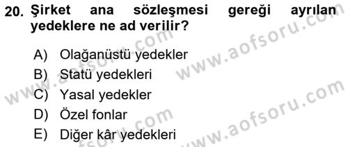 Genel Muhasebe 2 Dersi 2025 - 2026 Yılı (Final) Dönem Sonu Sınav Soruları 20. Soru
