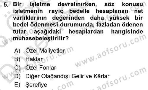 Genel Muhasebe 2 Dersi 2025 - 2026 Yılı (Final) Dönem Sonu Sınav Soruları 5. Soru