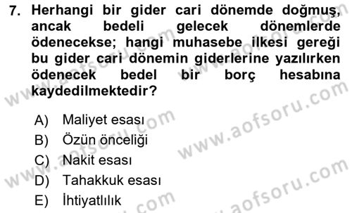 Genel Muhasebe 2 Dersi 2025 - 2026 Yılı (Final) Dönem Sonu Sınav Soruları 7. Soru