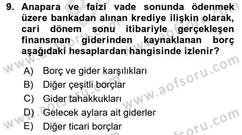 Genel Muhasebe 2 Dersi 2025 - 2026 Yılı (Final) Dönem Sonu Sınav Soruları 9. Soru