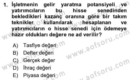 Genel Muhasebe 2 Dersi 2025 - 2026 Yılı Yaz Okulu Sınav Soruları 1. Soru