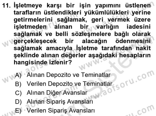 Genel Muhasebe 2 Dersi 2025 - 2026 Yılı Yaz Okulu Sınav Soruları 11. Soru