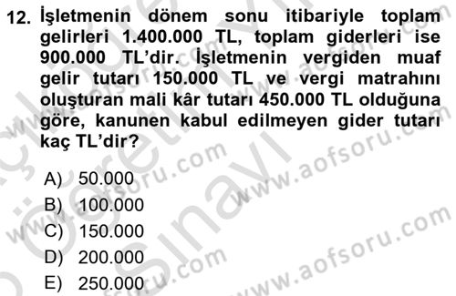 Genel Muhasebe 2 Dersi 2025 - 2026 Yılı Yaz Okulu Sınav Soruları 12. Soru