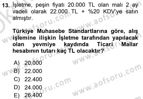 Genel Muhasebe 2 Dersi 2025 - 2026 Yılı Yaz Okulu Sınav Soruları 13. Soru