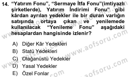 Genel Muhasebe 2 Dersi 2025 - 2026 Yılı Yaz Okulu Sınav Soruları 14. Soru