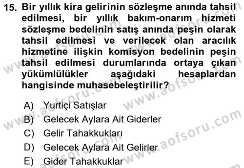 Genel Muhasebe 2 Dersi 2025 - 2026 Yılı Yaz Okulu Sınav Soruları 15. Soru