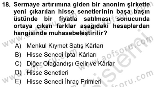 Genel Muhasebe 2 Dersi 2025 - 2026 Yılı Yaz Okulu Sınav Soruları 18. Soru