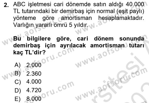 Genel Muhasebe 2 Dersi 2025 - 2026 Yılı Yaz Okulu Sınav Soruları 2. Soru