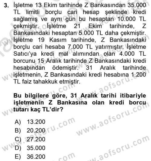 Genel Muhasebe 2 Dersi 2025 - 2026 Yılı Yaz Okulu Sınav Soruları 3. Soru