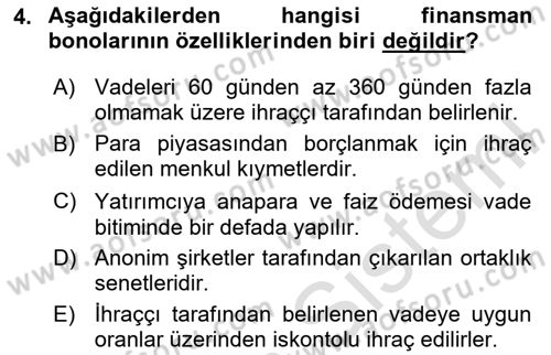 Genel Muhasebe 2 Dersi 2025 - 2026 Yılı Yaz Okulu Sınav Soruları 4. Soru