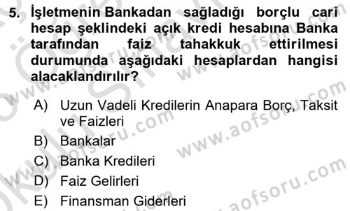 Genel Muhasebe 2 Dersi 2025 - 2026 Yılı Yaz Okulu Sınav Soruları 5. Soru