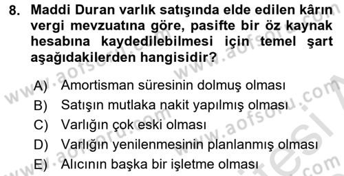 Genel Muhasebe 2 Dersi 2025 - 2026 Yılı Yaz Okulu Sınav Soruları 8. Soru