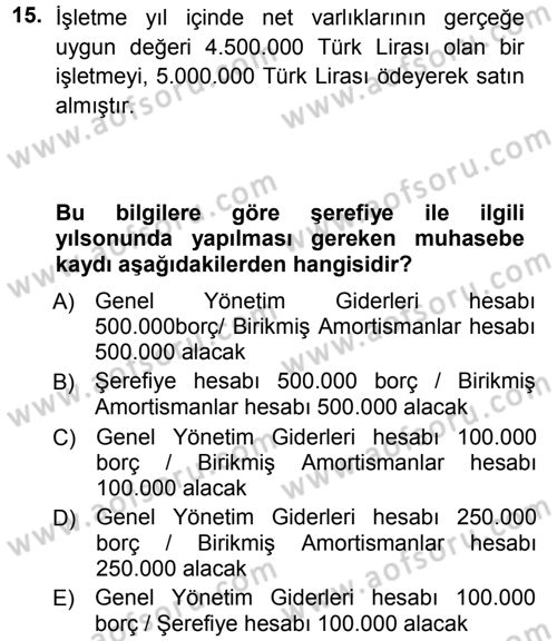 Muhasebe Uygulamaları Dersi 2012 - 2013 Yılı (Vize) Ara Sınavı 15. Soru