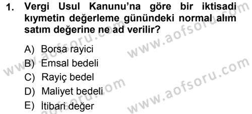 Muhasebe Uygulamaları Dersi 2012 - 2013 Yılı (Final) Dönem Sonu Sınavı 1. Soru