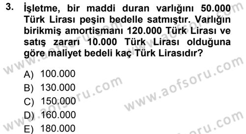 Muhasebe Uygulamaları Dersi 2012 - 2013 Yılı (Final) Dönem Sonu Sınavı 3. Soru