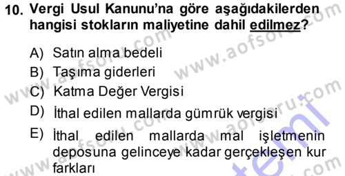 Muhasebe Uygulamaları Dersi 2013 - 2014 Yılı (Vize) Ara Sınavı 10. Soru