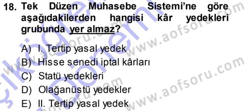 Muhasebe Uygulamaları Dersi 2013 - 2014 Yılı (Vize) Ara Sınavı 18. Soru