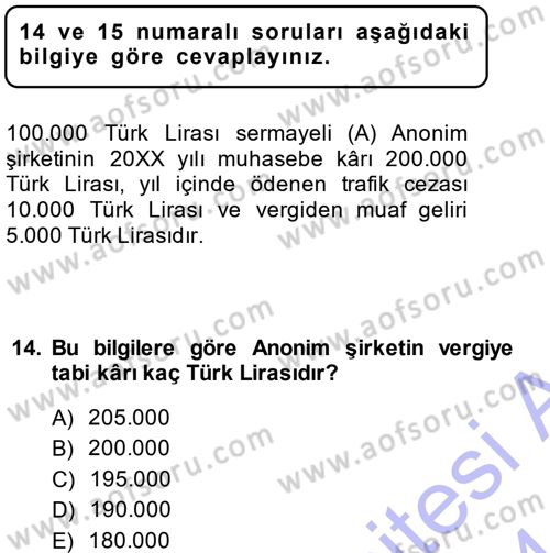 Muhasebe Uygulamaları Dersi 2013 - 2014 Yılı (Final) Dönem Sonu Sınavı 14. Soru