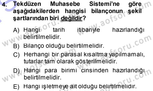 Muhasebe Uygulamaları Dersi 2013 - 2014 Yılı (Final) Dönem Sonu Sınavı 4. Soru