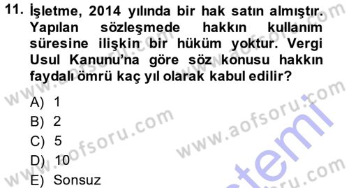 Muhasebe Uygulamaları Dersi 2014 - 2015 Yılı (Vize) Ara Sınavı 11. Soru