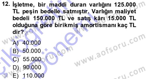 Muhasebe Uygulamaları Dersi 2014 - 2015 Yılı (Vize) Ara Sınavı 12. Soru