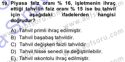 Muhasebe Uygulamaları Dersi 2014 - 2015 Yılı (Vize) Ara Sınavı 19. Soru