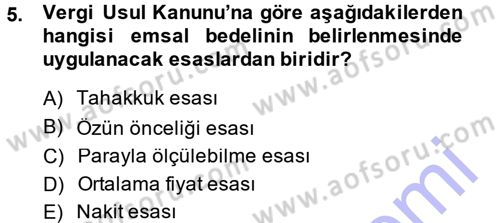 Muhasebe Uygulamaları Dersi 2014 - 2015 Yılı (Vize) Ara Sınavı 5. Soru