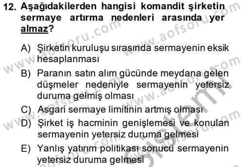 Muhasebe Uygulamaları Dersi 2014 - 2015 Yılı (Final) Dönem Sonu Sınavı 12. Soru